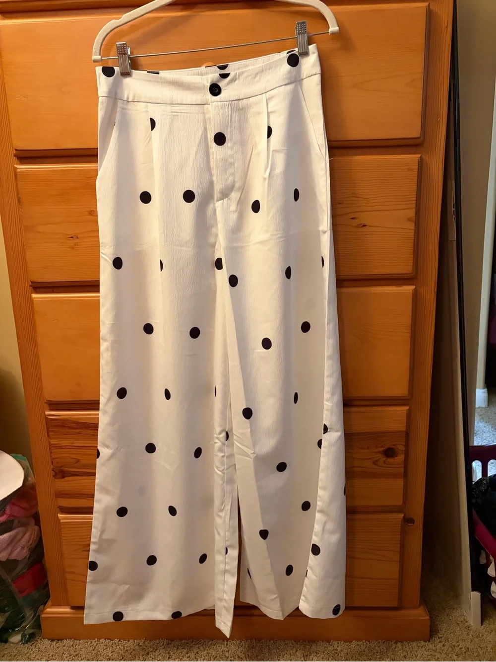 Polka Dot White Strapless 2 piece pant set